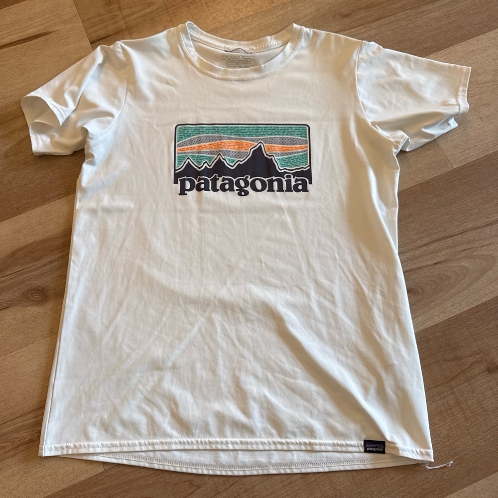 Patagonia Women’s White Logo Graphic Tee Sun Shirt